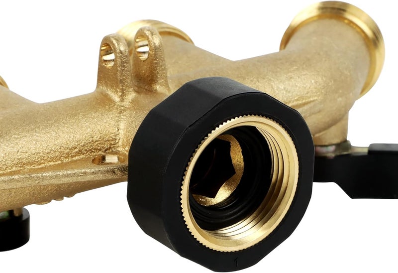 Lifynste 4 Way Brass Hose Splitter, 3/4" Brass Hose Faucet Manifold, Garden Hose Adapter Connector - Image 5